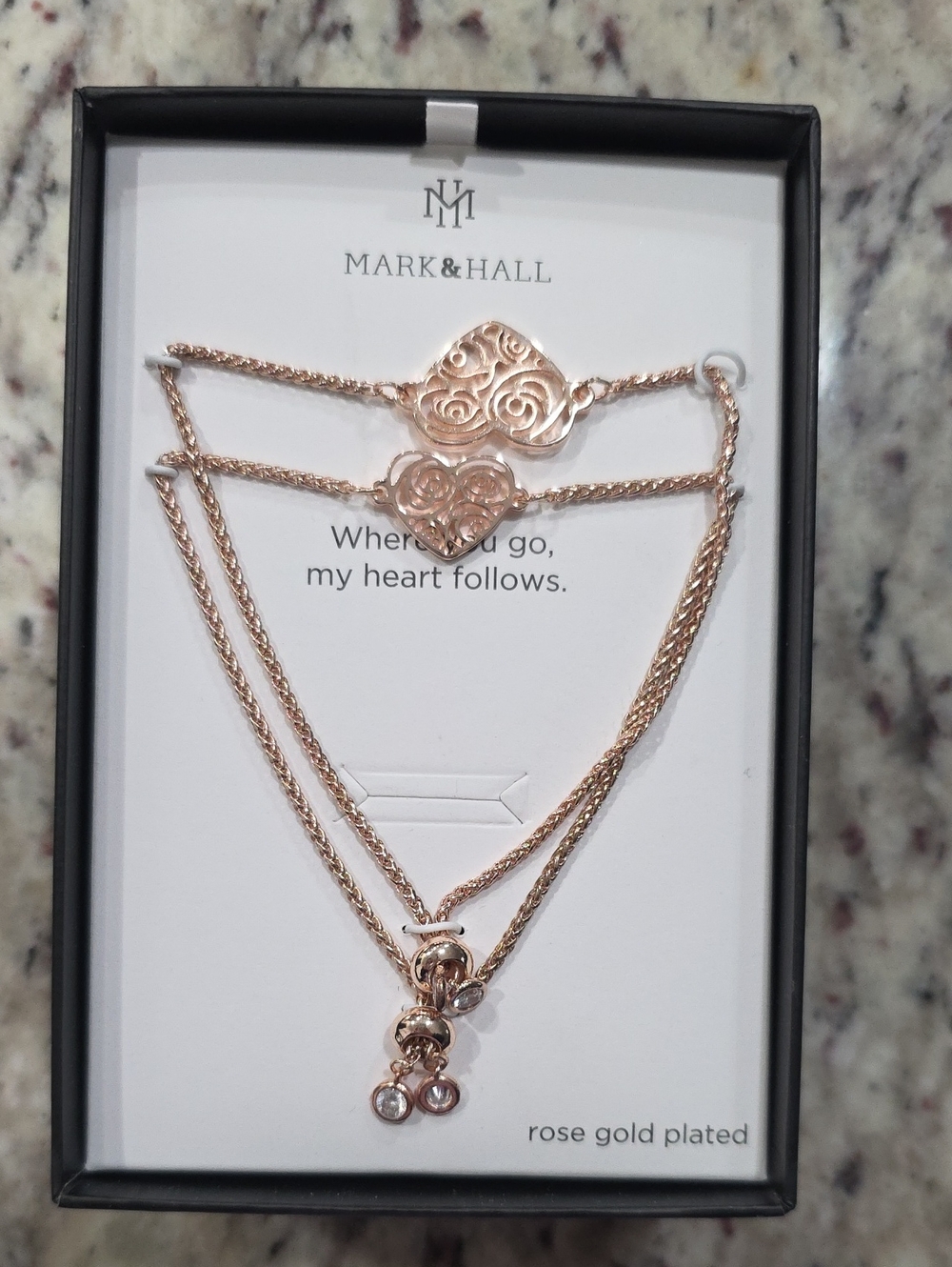 Mark & Hall Rose Gold Heart Layered Bracelet Set